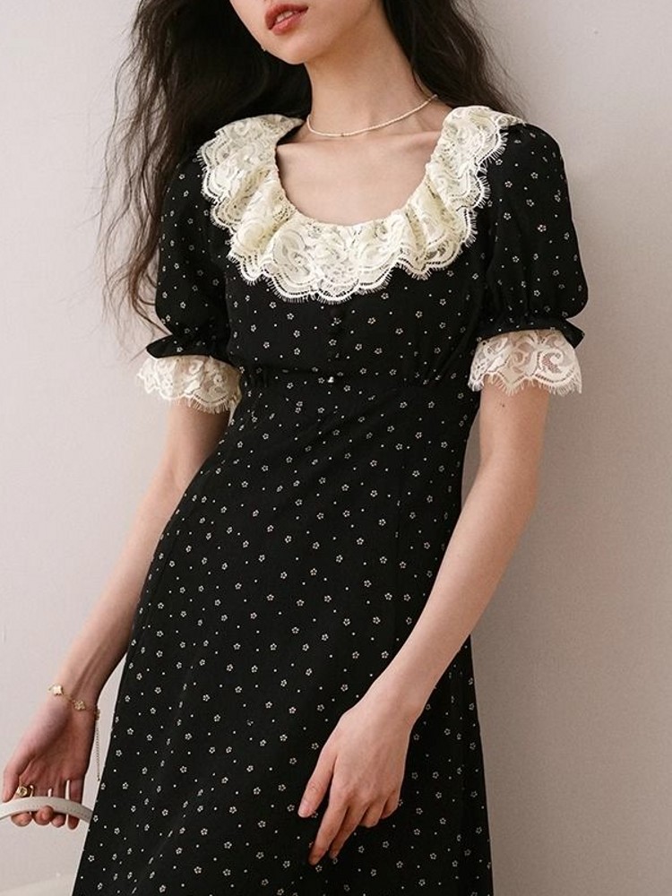 Elegant Lace Floral Short Slee - đánh giá và giá Midi Skirt Floral
