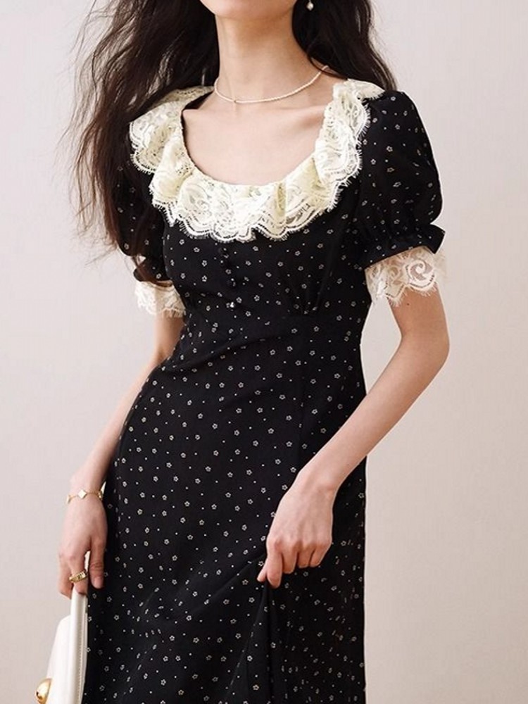 Elegant Lace Floral Short Slee - đánh giá và giá Midi Skirt Floral